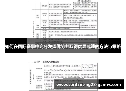 如何在国际赛事中充分发挥优势并取得优异成绩的方法与策略